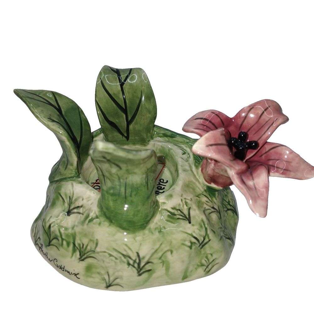 Vintage Blue Sky Clayworks by Heather Goldminc Pink Flower T Lite Holder 3 in